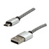 Logo USB cable (2.0), USB A male - microUSB M, 2m, 480 Mb/s, 5V/1A, silver, box, nylon braided, aluminium connector cover